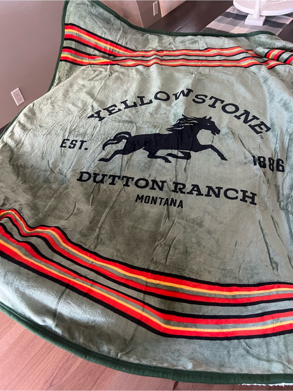 Yellowstone Dutton Ranch Green Plush Throw Blanket